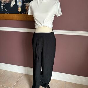 Madewell Crinkled Straight Leg Crop Crepe Black Pants Size XS